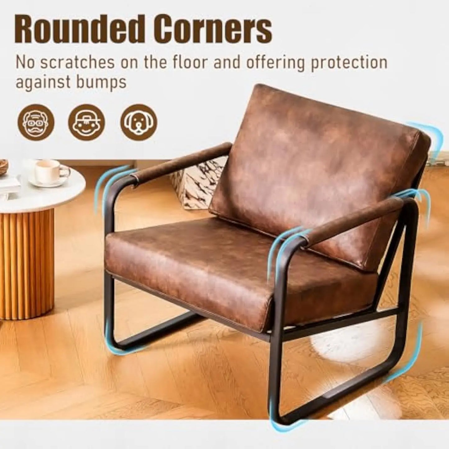 Mid-Century Modern Accent Chair - Comfy Faux Leather Living Room Chair, Lounge Armchair with Extra Soft Padded & Cushion, Ergo