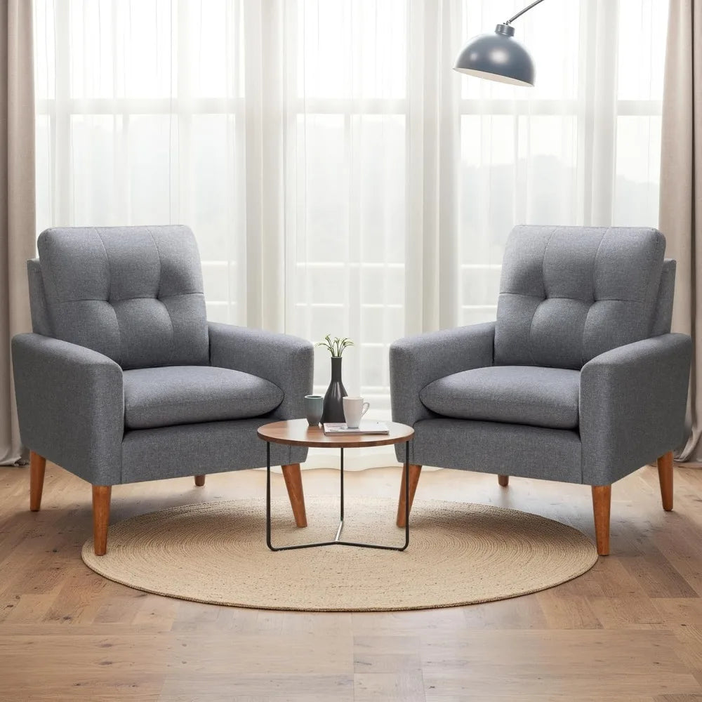 Mid Century Accent Chair, Fabric Modern Reading Living Room Chair, Fluffy Comfy Armchair Small Sofa Chair with Wood Legs for Be