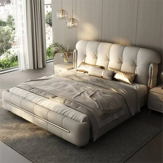Beige Headboard Modern Bed Frame Wood Princess Living Room Double Bed Bedroom Bases Monster Camas Matrimoniales Furniture