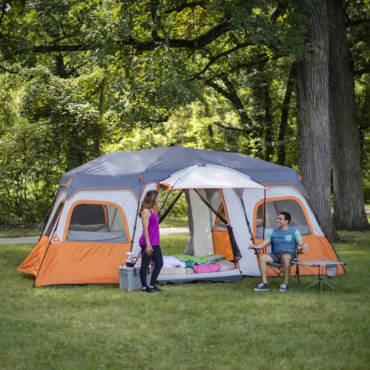 12 Person Instant Cabin Tent with Integrated LED Lights, 3 Rooms, 47.87 lbs