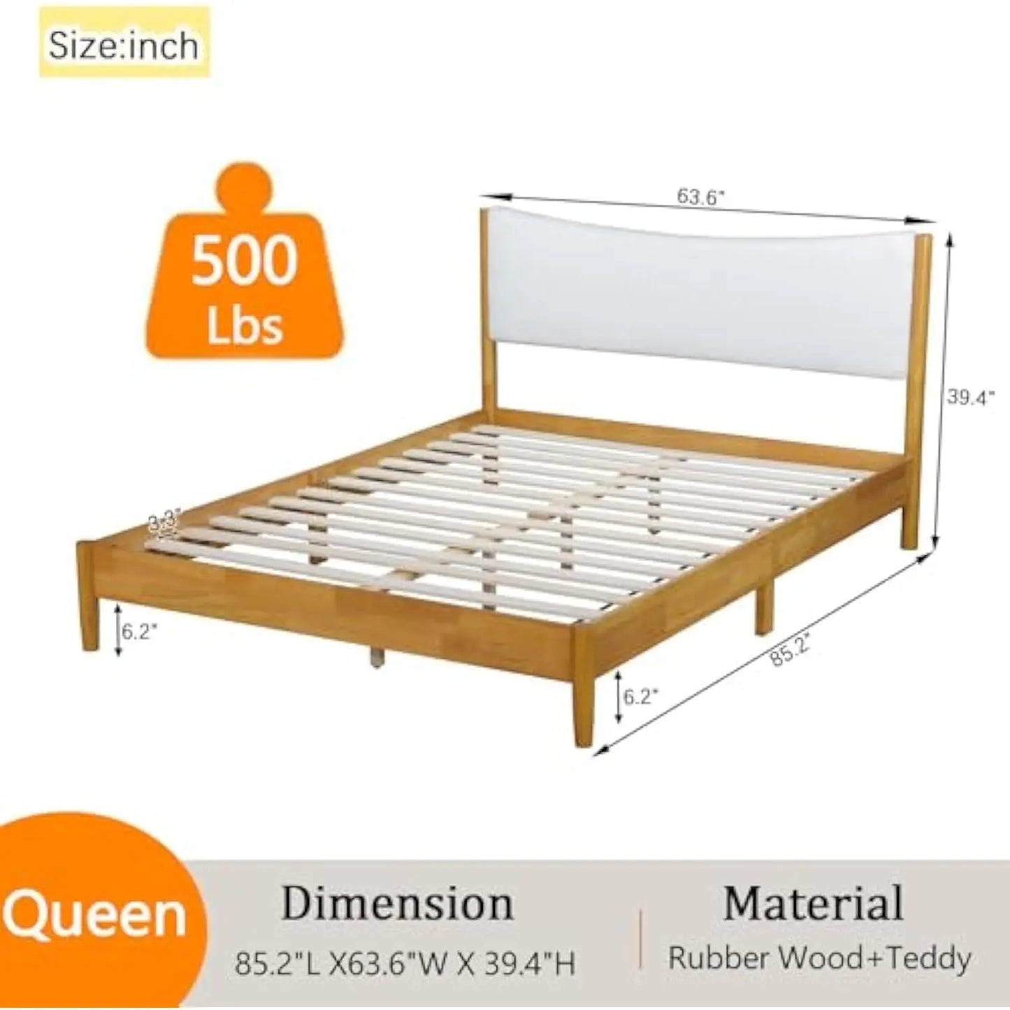 Wooden Platform Bed Frame Queen Size with Upholstered Headboard,Mid Century Modern Bed Frame Queen&Solid Wood Bed Frame with Wo