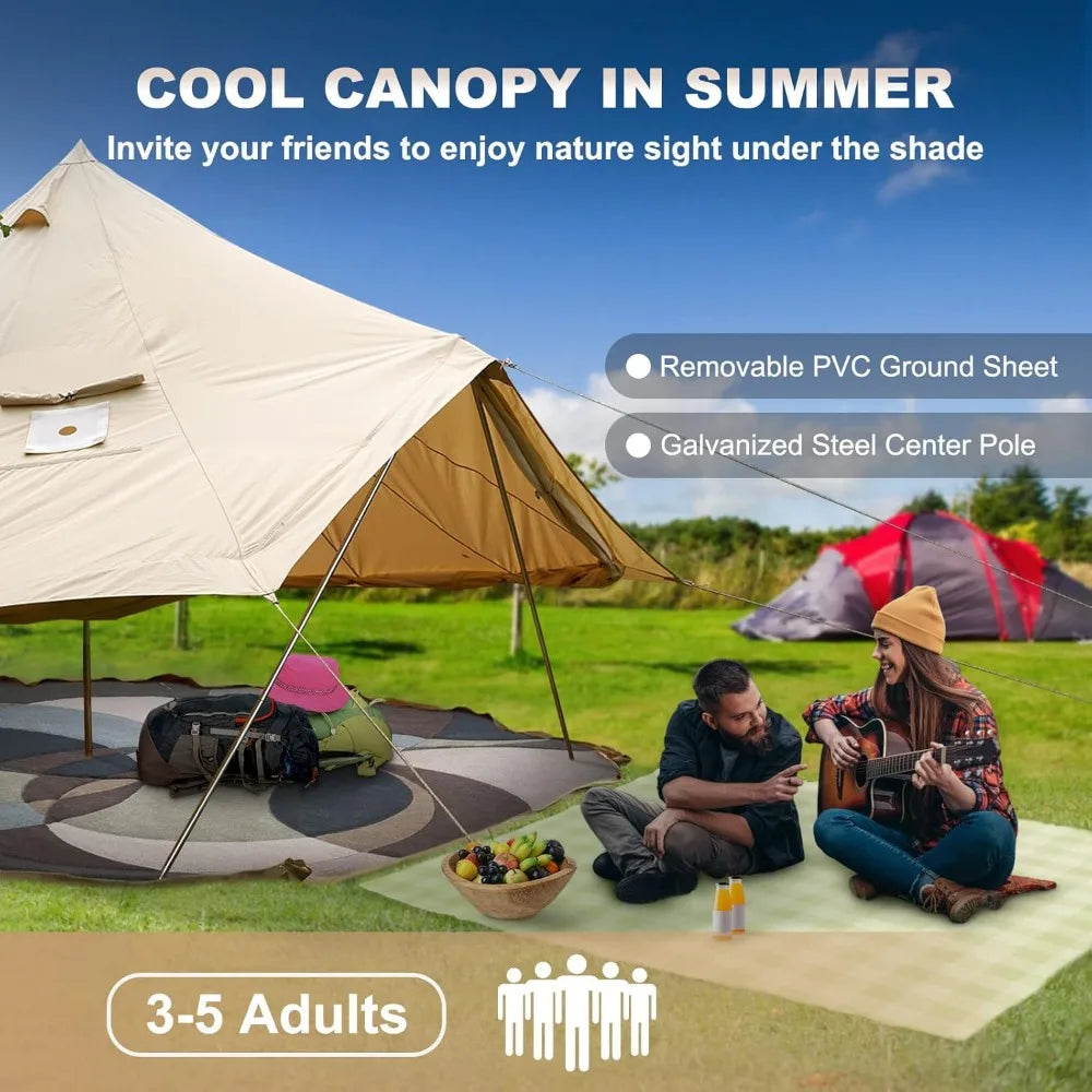 Canvas Bell Tent, 4 Seasons Breathable 100% Cotton Yurt Tent - w/Stove Jack, Luxury Tent Waterproof Canvas Party Canopy