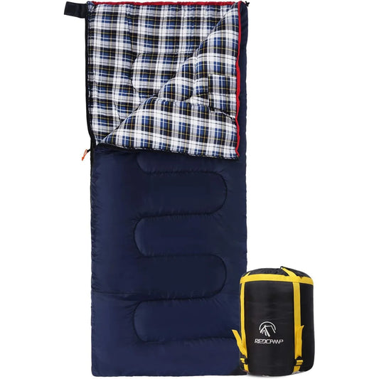 Cotton Flannel Sleeping Bag for Camping Backpacking, Adults Cold Weather Envelope Sleeping Bags with 2/3/4lbs Filling