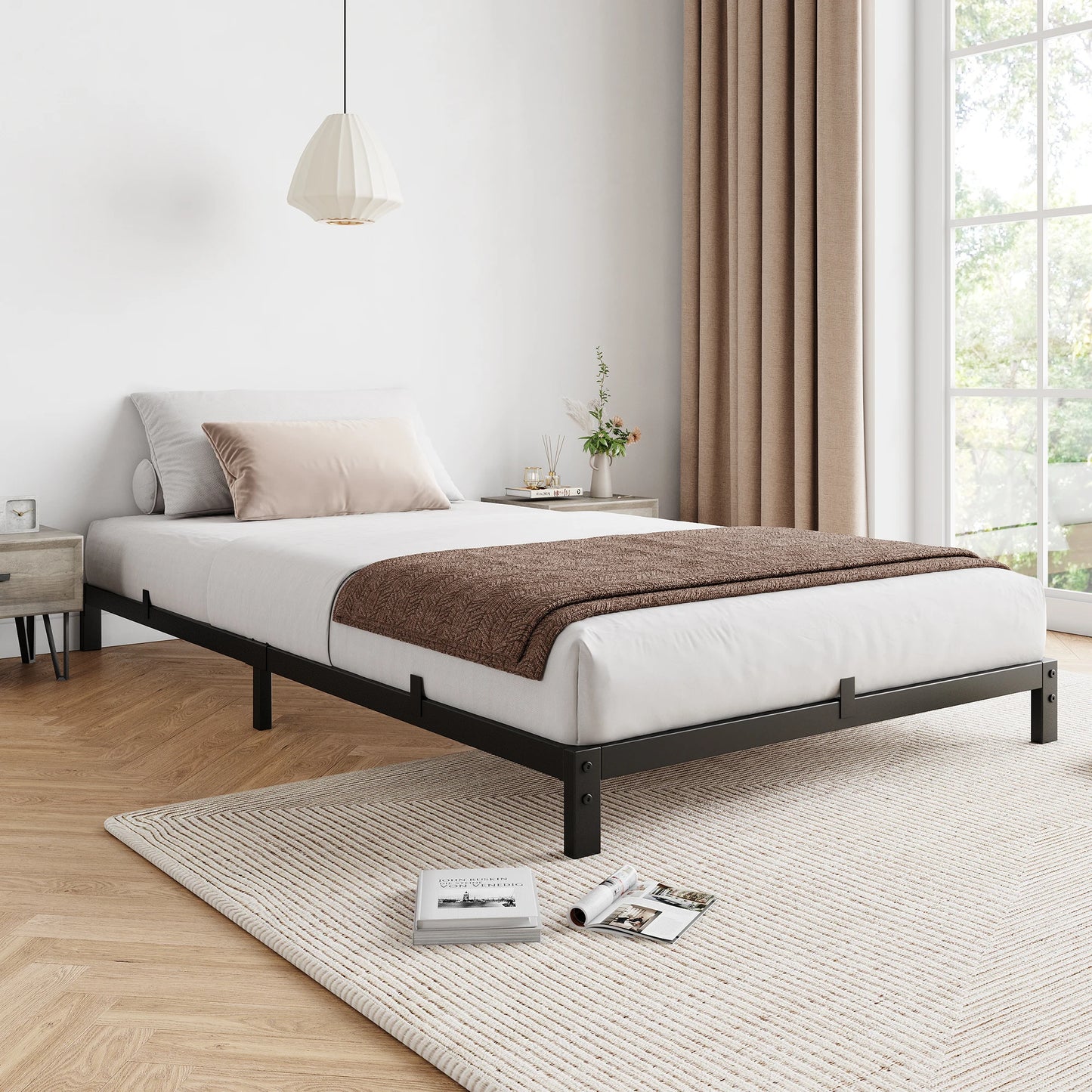 6 Inch Hight Bed Frame Low Profile Metal Platform Bed Frame Support Mattress Foundation, Noise Free, Twin/Full/Queen Size