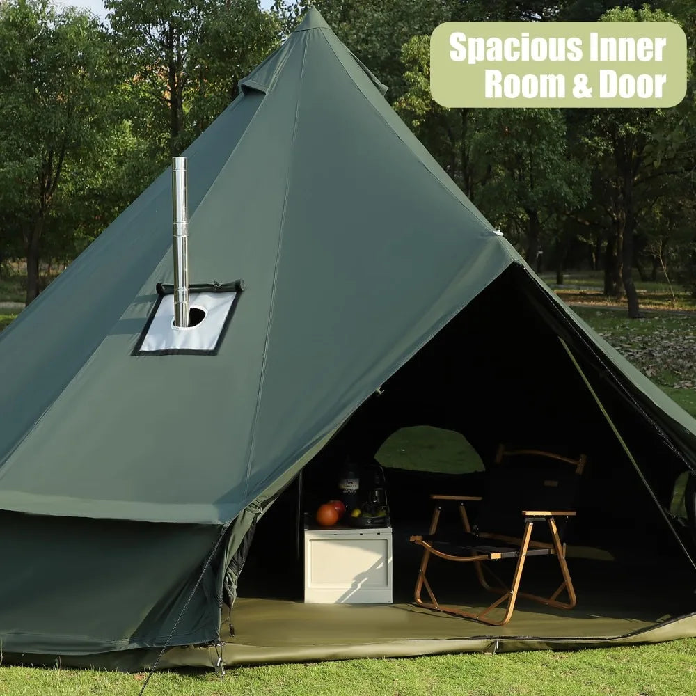 Bell Tent for Camping, Luxury Cotton Tent, Yurt Canvas Tent with Stove Jack, Outdoor Canvas Bell Tent for 4/6/8 Person Family