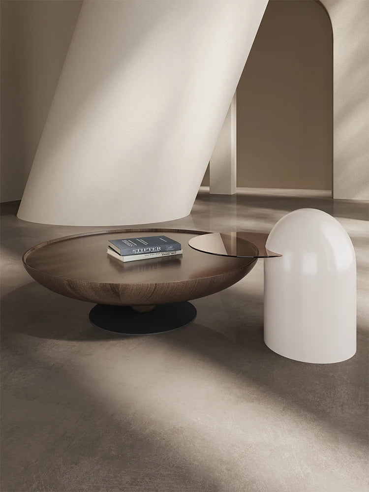 Round coffee table living room household light luxury high-end small apartment Italian minimalist coffee table combination