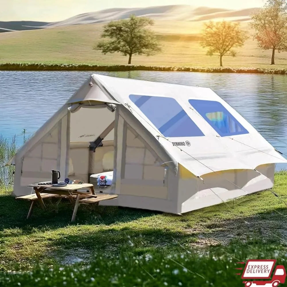 Inflatable Tent Camping 4-8 Person Large Air Tent Quick Setup Waterproof Glamping 4 Season Outdoor Oxford with Pump Windproof