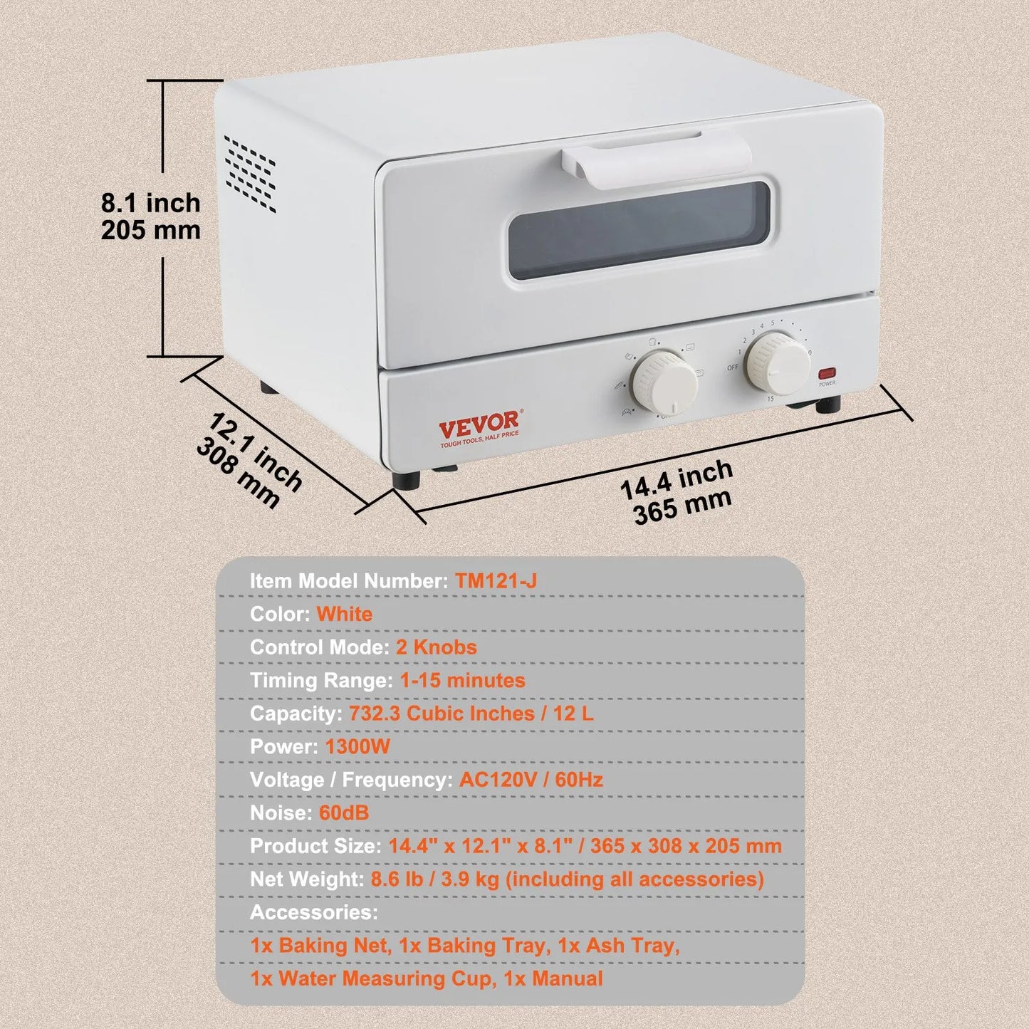VEVOR Steam Oven Toaster,12LCountertop Convection Oven,5 In 1 Steam Toaster Oven,7 Cooking Modes Air Fryer Convection Oven Combo