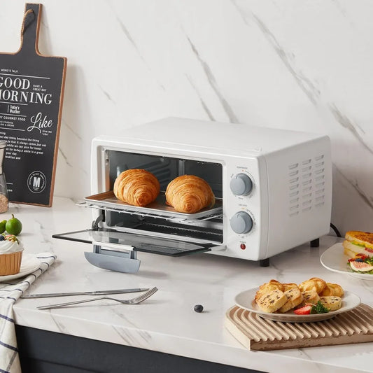 Countertop Oven, Small Toaster Oven Combo 4 slice, Mini Oven for 9" Pizza, Bake, Broil, 950W, White