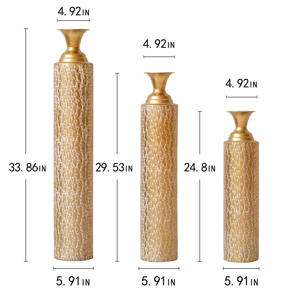 Metal Decorative Vases High Distress Metal Center Vases Growing Vine Patterns Set of 3 Vases Home Decoration 34 ", 29 ", 25 "H