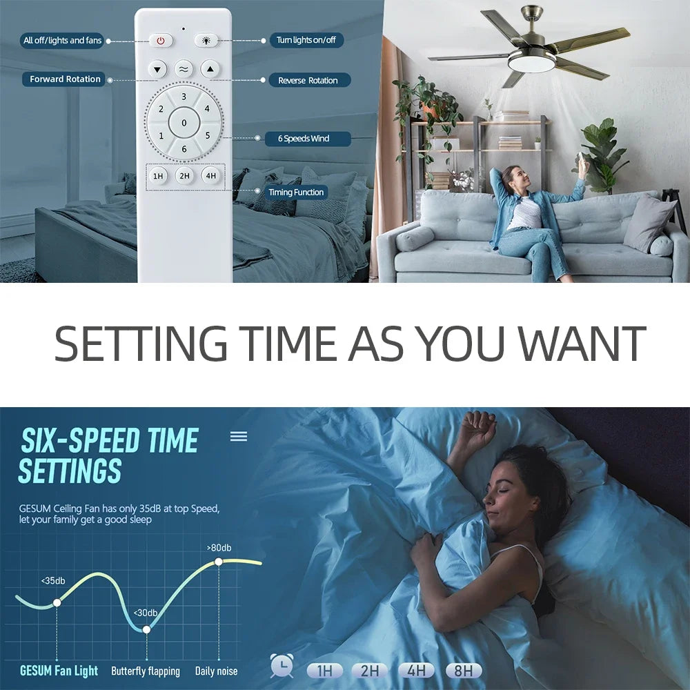 52 inch living room ceiling fan lamp DC motor reversible blade remote control modern home appliances room bedroom ventilation