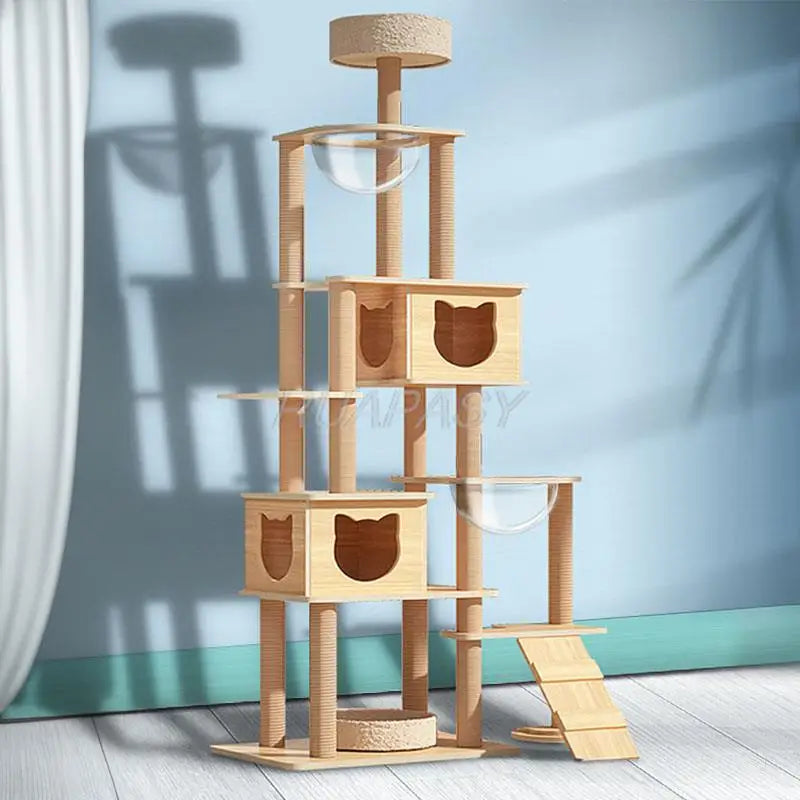 Multi-Level Wood Cat Tree Shelf Jumping Platform Cat Tree Toys Post Condo Cozy Perch Nest Scratcher Tower Scratching Climbing