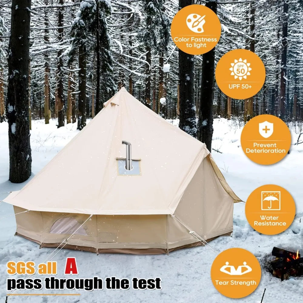 Outdoor Camping Tents, Yurt Canvas Tent with Stove Jack,for 4/6/8 Person Family 4 Season Camping,Outdoor Canvas Bell Tent