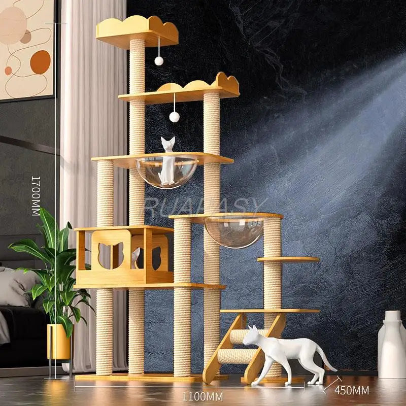 Multi-Level Wood Cat Tree Shelf Jumping Platform Cat Tree Toys Post Condo Cozy Perch Nest Scratcher Tower Scratching Climbing