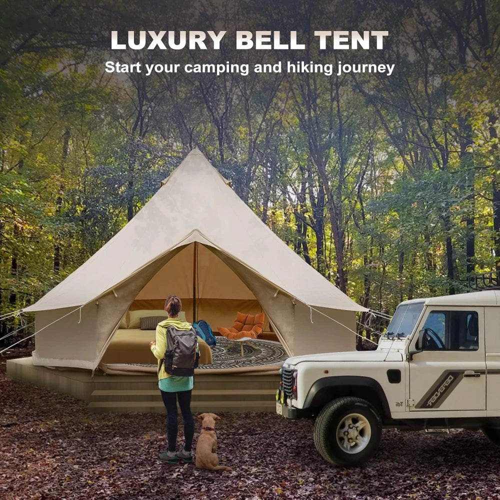 Canvas Bell Tent, 4 Seasons Breathable 100% Cotton Yurt Tent - w/Stove Jack, Luxury Tent Waterproof Canvas Party Canopy