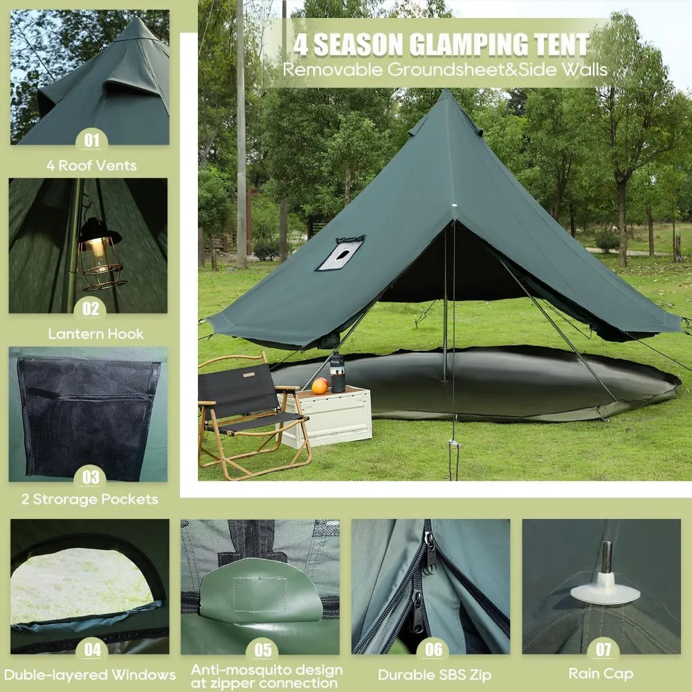 Bell Tent for Camping, Luxury Cotton Tent, Yurt Canvas Tent with Stove Jack, Outdoor Canvas Bell Tent for 4/6/8 Person Family