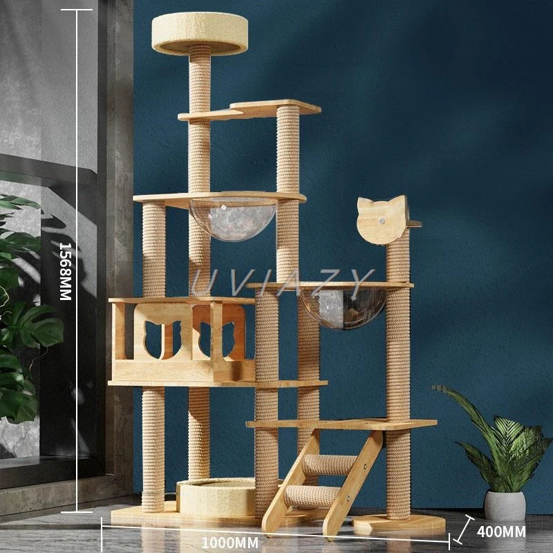 Multi-Level Wood Cat Tree Shelf Jumping Platform Cat Tree Toys Post Condo Cozy Perch Nest Scratcher Tower Scratching Climbing