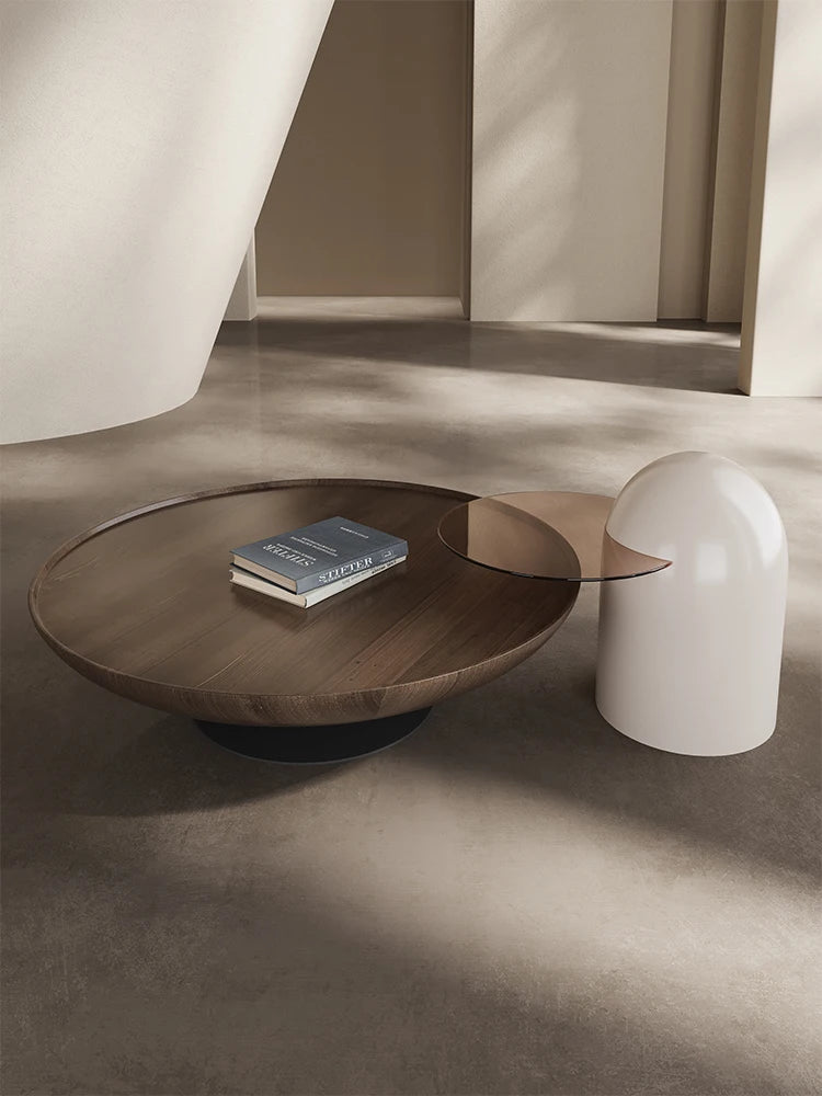 Round coffee table living room household light luxury high-end small apartment Italian minimalist coffee table combination