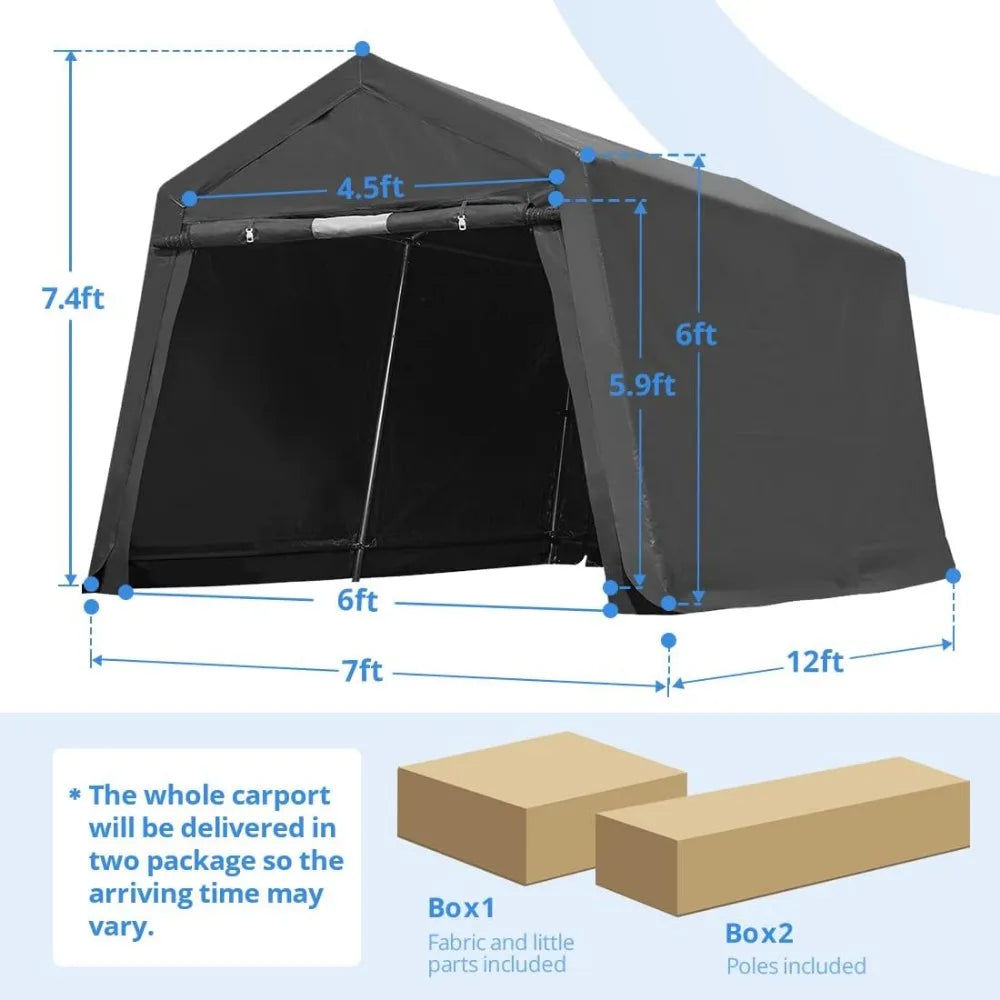 7x12 ft 2 Roll up Doors & Vents Outdoor Portable Storage Shelter Garage Tent Carport for Motorcycle ATV with Heavy Duty Metal F