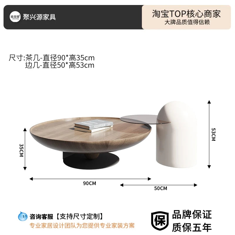 Round coffee table living room household light luxury high-end small apartment Italian minimalist coffee table combination