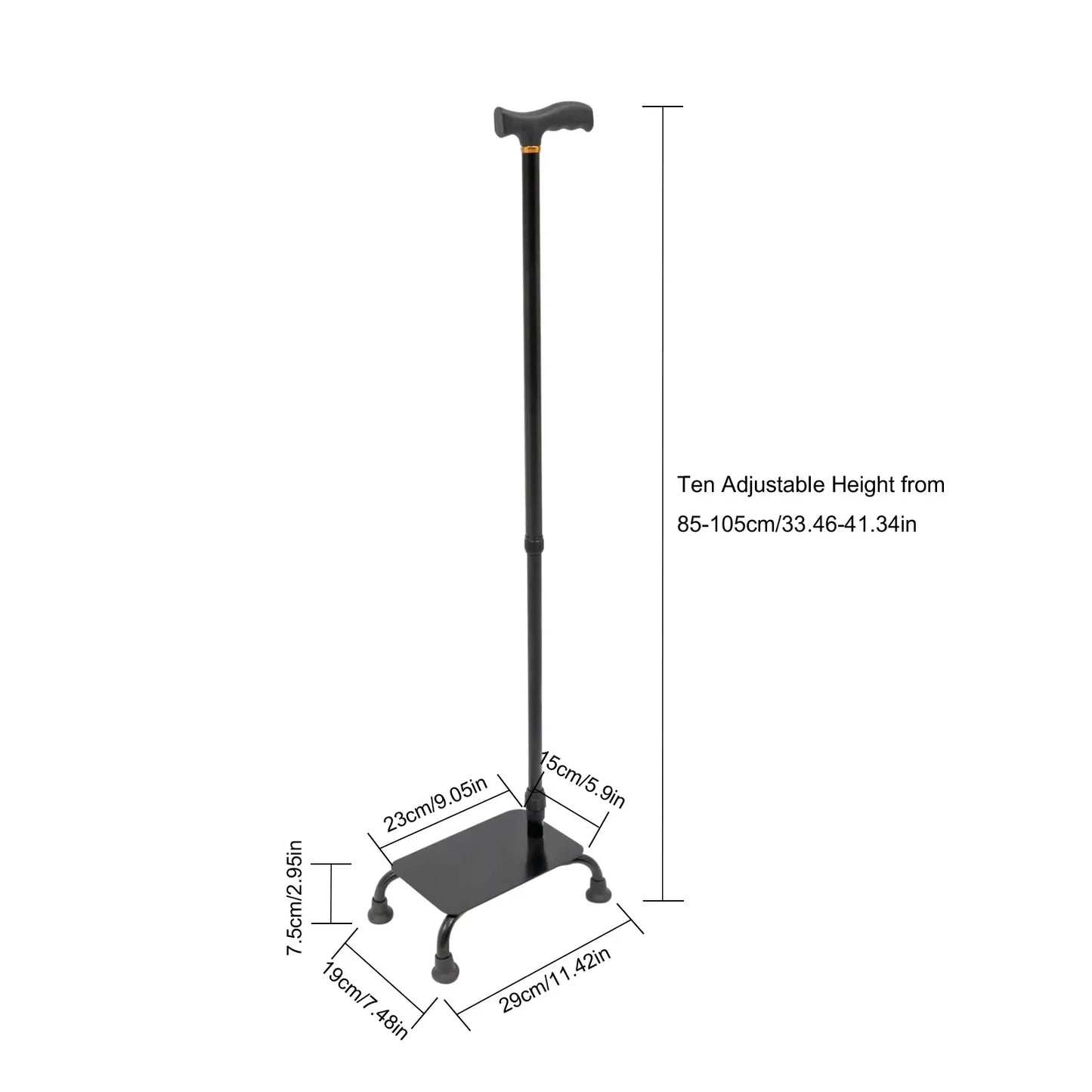 Stair Climbing Assist Cane Adjustable Height Walking Stick w/ Anti-Slip Base 85-105cm Lightweight Aluminum Alloy Aid for Elderly