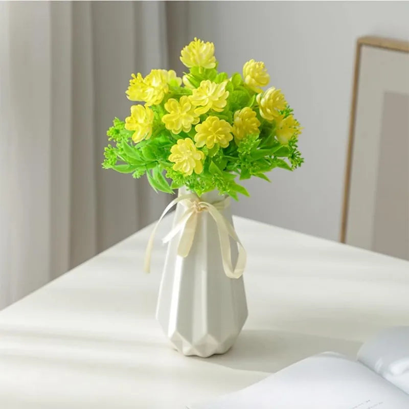 Origami Ceramic Vase with Ribbon, 7.9" H, Artistic Design Flower Vase Geometrical Style for Modern Home Decoration