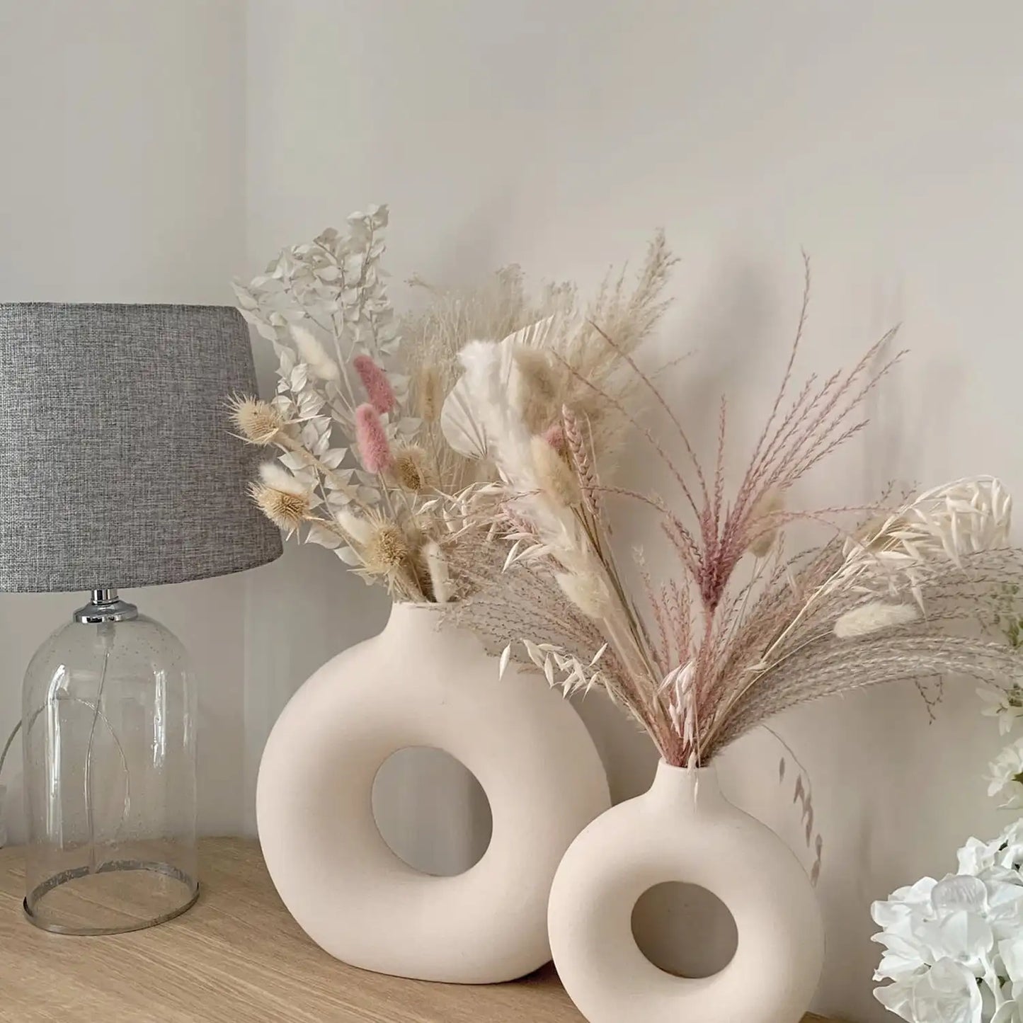Ceramic Vases for Home Decor, Set of 2 Donut Vases, Modern Vase, White Vases, Farmhouse Vase, Decorative Vase