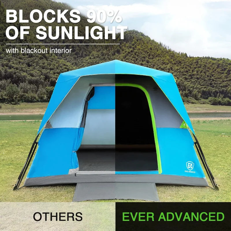 EVER ADVANCED 6 Person Blackout Camping Tent Instant Cabin Tents for Family with Rainfly, 60s Easy Setup, Water-Resistant