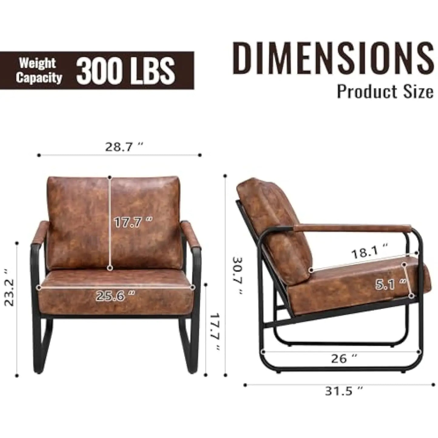 Mid-Century Modern Accent Chair - Comfy Faux Leather Living Room Chair, Lounge Armchair with Extra Soft Padded & Cushion, Ergo