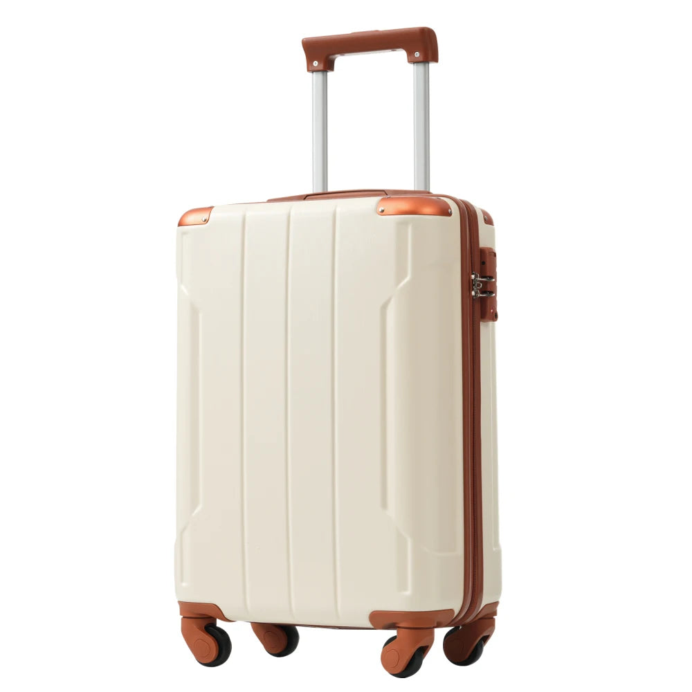 Hardshell Luggage Sets 6 Piece Suitcase Set Expandable Lightweight Suitcases with Wheels TSA Lock for Men Women White Brown