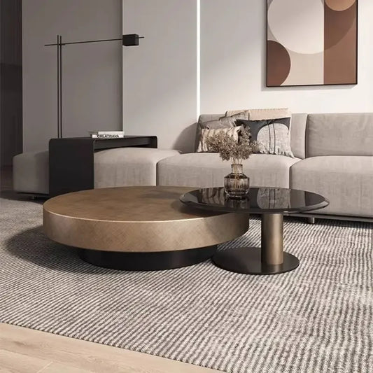 Designer Stainless Steel Coffee Tables European Luxury Round Tea Table Living Room Furniture Italian Tempered Glass Furniture