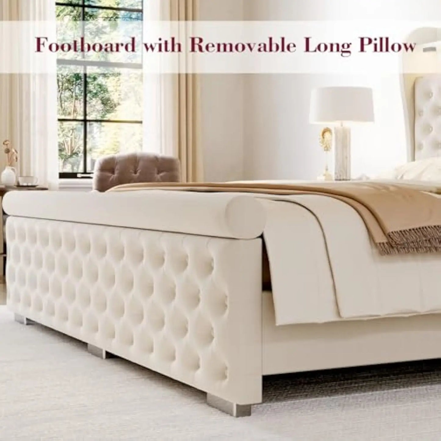 Twin Bed Frame with Storage, Velvet Upholstered Bed with Charging Station and LED Light, Deep Button Tufted Wingback Headboard,