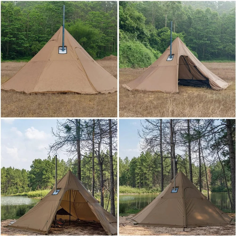 Camping Hot Tent 4-8 Person Tipi Tent with Stove Jack for Bushcraft, Cooking and Heating