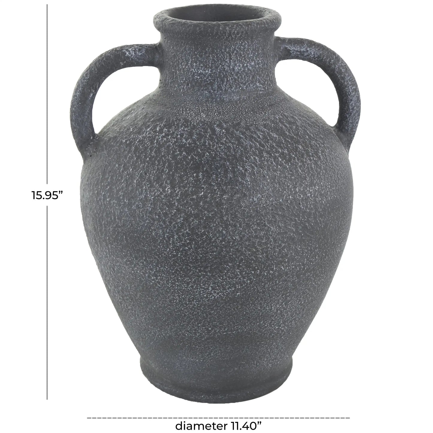 16 Whitewashed Textured Amphora Black Ceramic Vase with 2 Handles