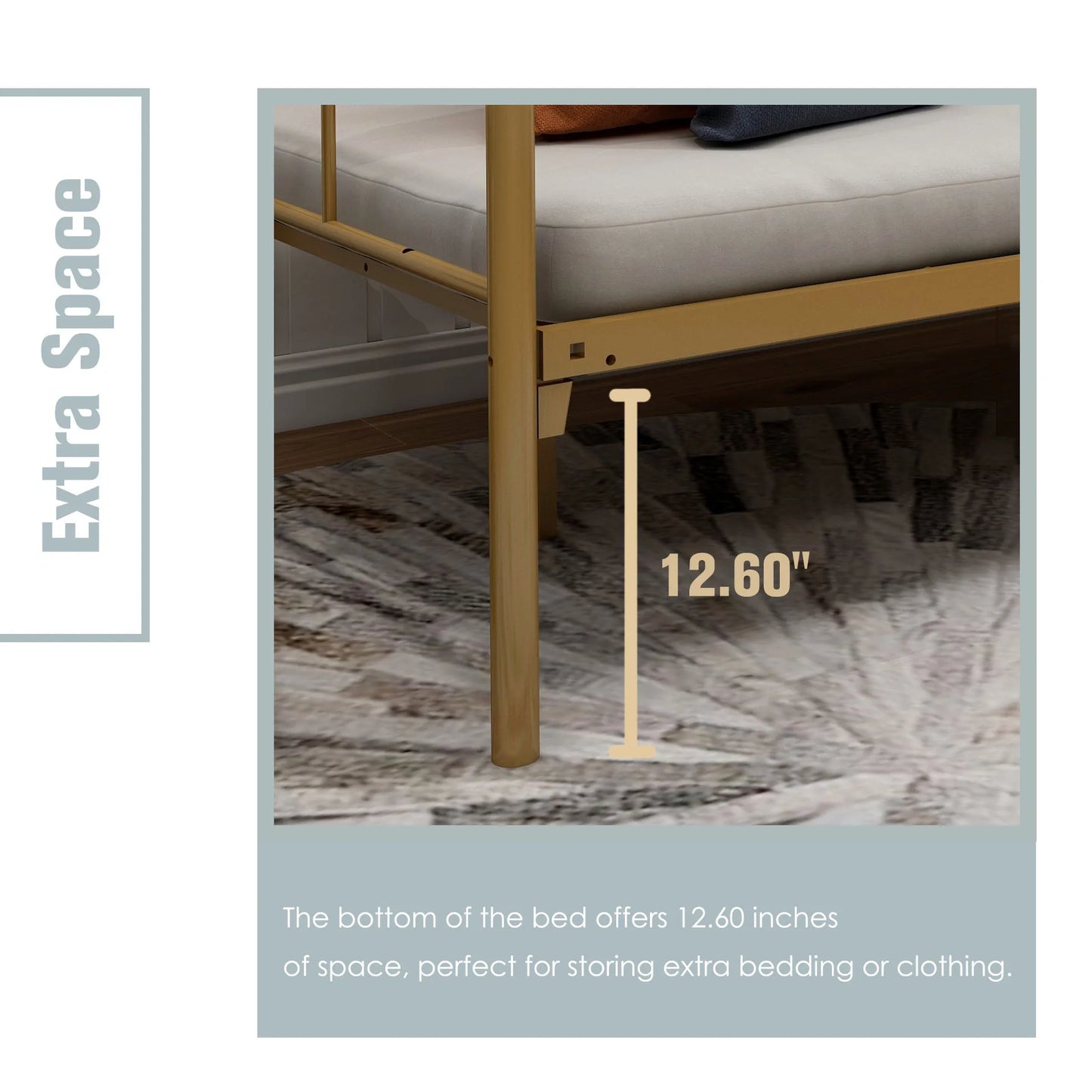 Daybed Frame Gold Twin Size with Headboard Metal Steel Support Platform Mattress Foundation Bed Sofa No Box Spring