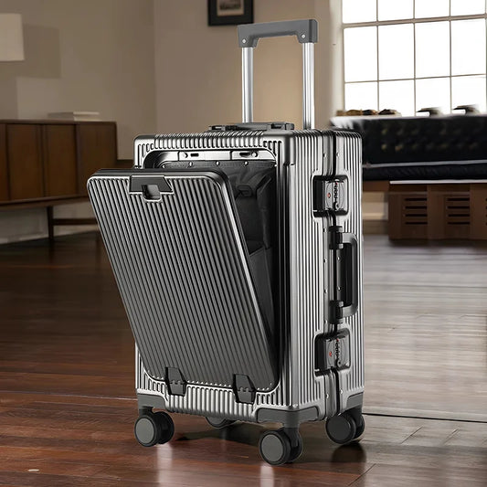 20 Inch Rolling Trolley Case Front Opening Cabin Suitcase Spinner Wheel USB Charging Travel Luggage With TSA Lock For Men Women