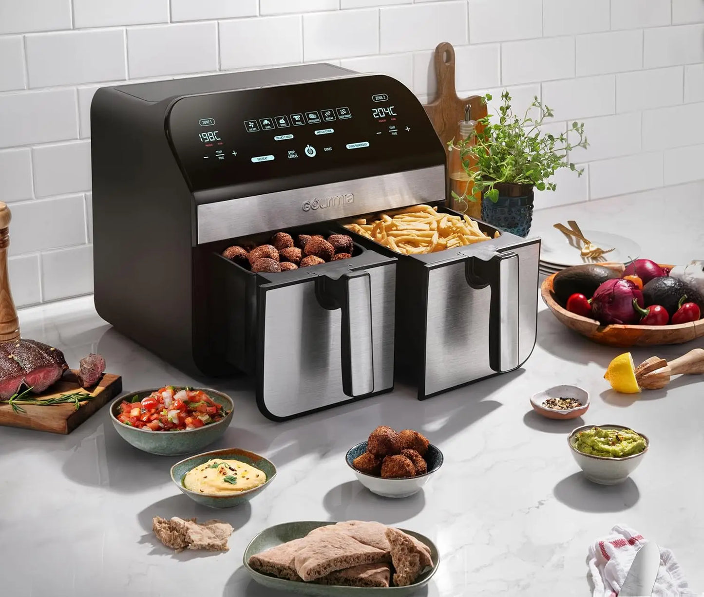 10-Quart/9.4 Liter Capacity Dual Basket Digital Air Fryer, with Smart Finish & 7 Cooking Functions