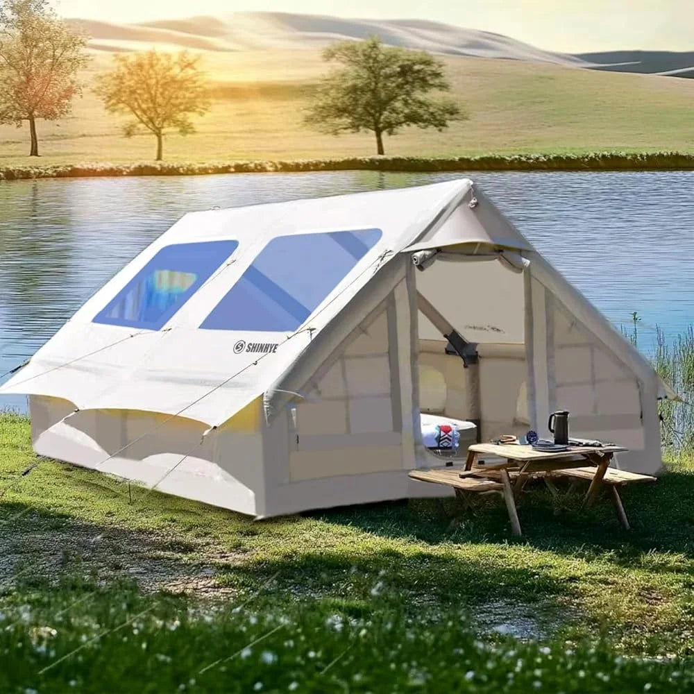 Inflatable Tent Camping 4-8 Person Large Air Tent Quick Setup Waterproof Glamping 4 Season Outdoor Oxford with Pump Windproof