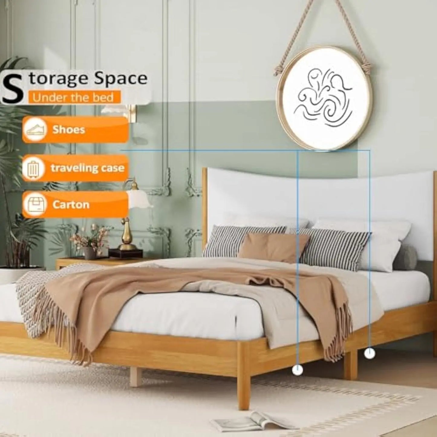 Wooden Platform Bed Frame Queen Size with Upholstered Headboard,Mid Century Modern Bed Frame Queen&Solid Wood Bed Frame with Wo