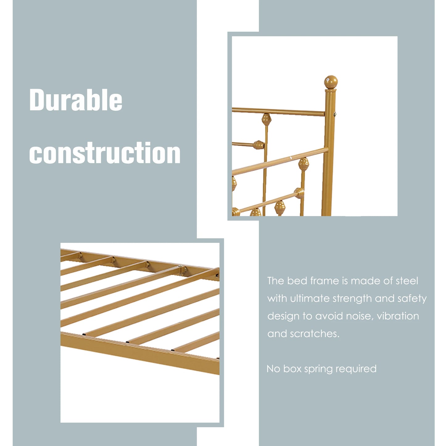 Daybed Frame Gold Twin Size with Headboard Metal Steel Support Platform Mattress Foundation Bed Sofa No Box Spring