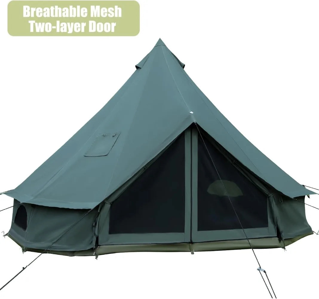 Bell Tent for Camping, Luxury Cotton Tent, Yurt Canvas Tent with Stove Jack, Outdoor Canvas Bell Tent for 4/6/8 Person Family