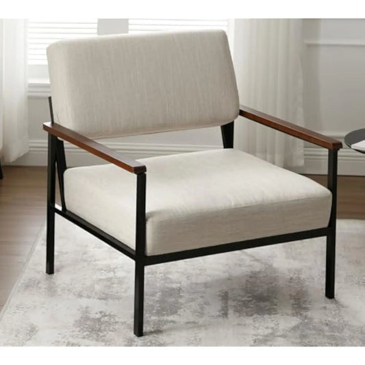 Linen Accent Arm Chair with Metal Legs, 23.25 W Comfy Side Chair with Open Back, Modern Upholstered Chair with 5 t Seat for Li