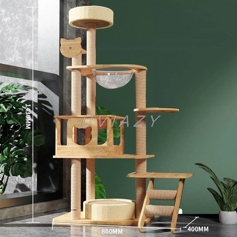 Multi-Level Wood Cat Tree Shelf Jumping Platform Cat Tree Toys Post Condo Cozy Perch Nest Scratcher Tower Scratching Climbing