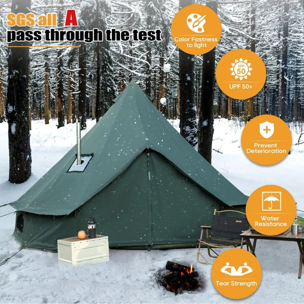 Bell Tent for Camping, Luxury Cotton Tent, Yurt Canvas Tent with Stove Jack, Outdoor Canvas Bell Tent for 4/6/8 Person Family