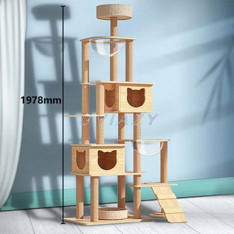 Multi-Level Wood Cat Tree Shelf Jumping Platform Cat Tree Toys Post Condo Cozy Perch Nest Scratcher Tower Scratching Climbing