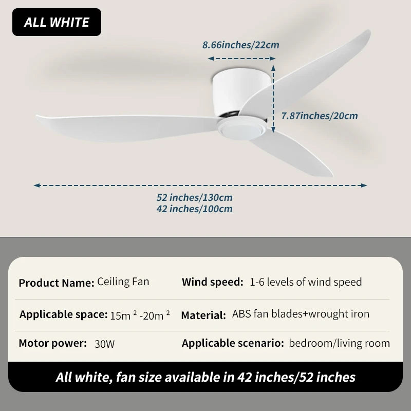 Ceiling Fan Bedroom Dining Room Living Room Intelligent Remote Control Fan Household Nordic Style No Light Source 96-220V