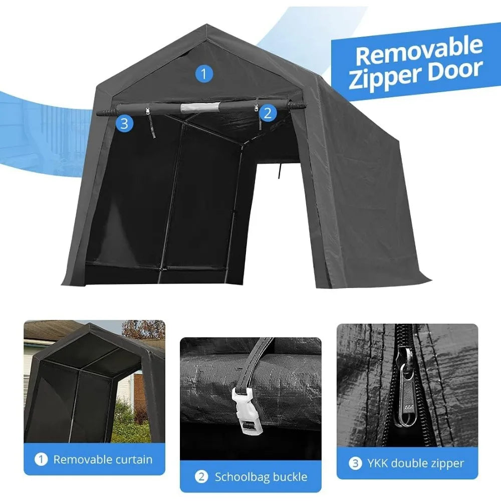 7x12 ft 2 Roll up Doors & Vents Outdoor Portable Storage Shelter Garage Tent Carport for Motorcycle ATV with Heavy Duty Metal F
