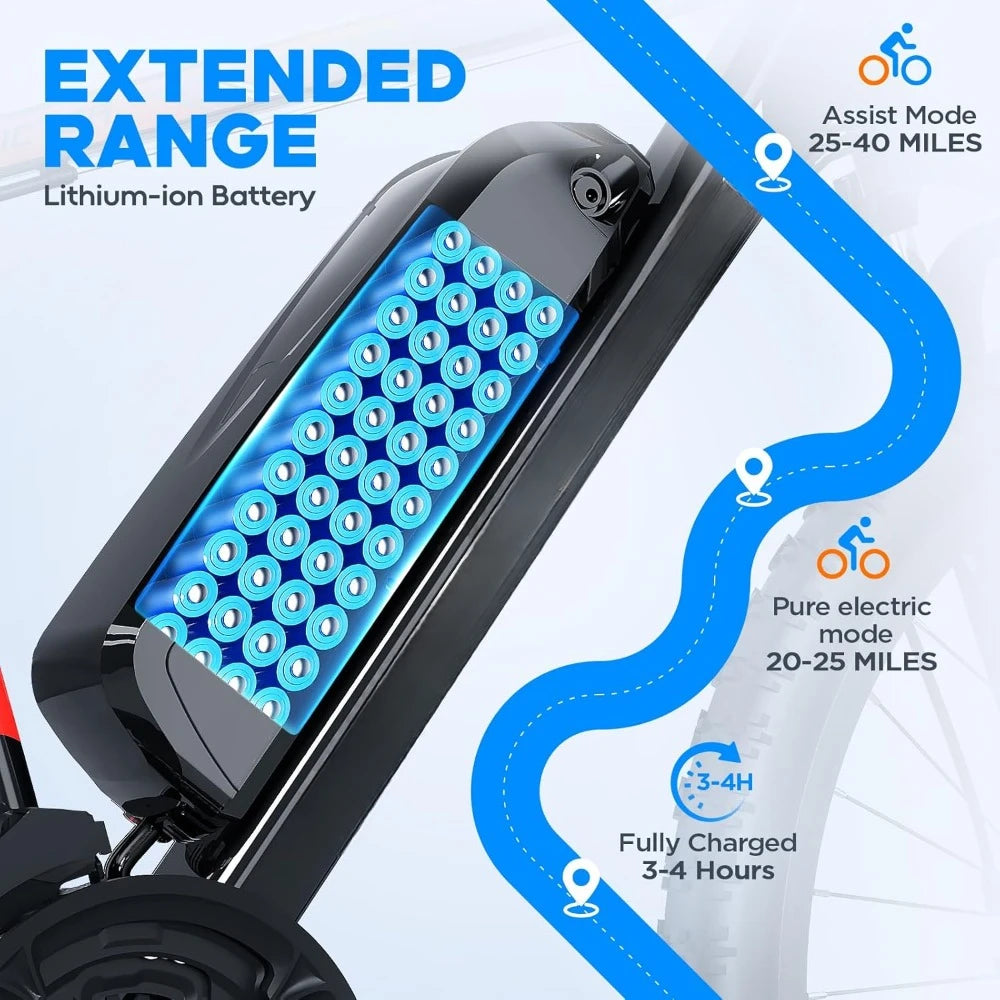 Electric Bike-26 Electric Mountain Bike-Peak 750W Brushless Motor 20MPH 40 Miles-Lightweight E Bike 46lb Aluminum Frame