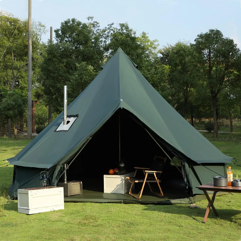 Bell Tent for Camping, Luxury Cotton Tent, Yurt Canvas Tent with Stove Jack, Outdoor Canvas Bell Tent for 4/6/8 Person Family