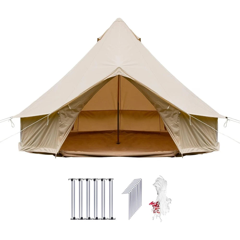 Canvas Bell Tent, 4 Seasons Breathable 100% Cotton Yurt Tent - w/Stove Jack, Luxury Tent Waterproof Canvas Party Canopy